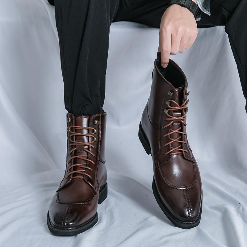 Fashion Winter Men's Shoes High Top British Motorcycle Leather Boots Men Thick Sole Trend Chelsea Boots Mens Casual Shoes platform boots