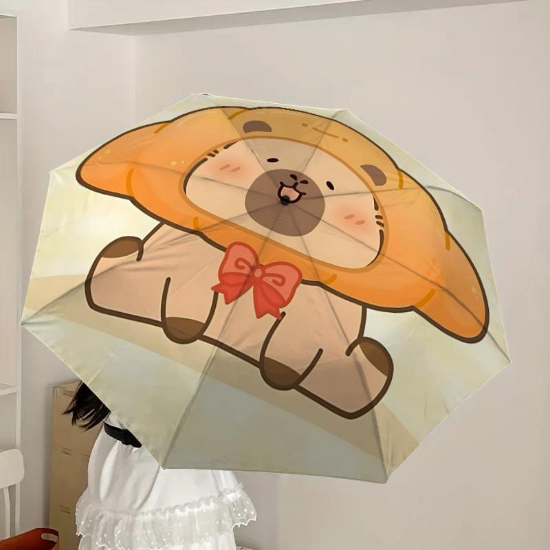 1pc Cute Capybara Pattern Automatic Umbrella Durable Iron Frame & Plastic Handle, Gift for Men & Women, Sturdy Construction Yy250905117