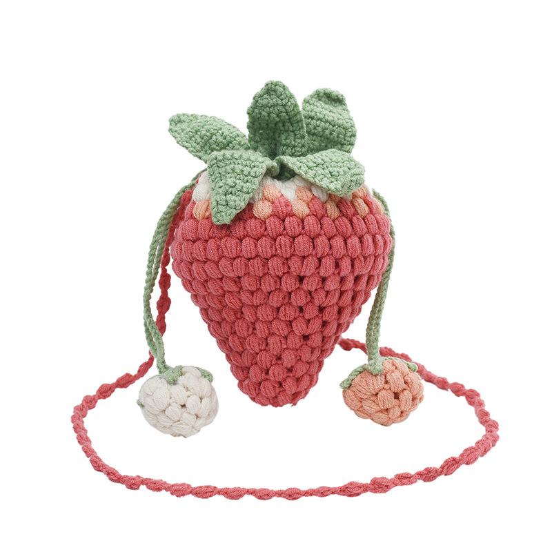 Cute little bag summer 2025 Mori girl foreign style shoulder crossbody knitted cartoon strawberry bucket bag