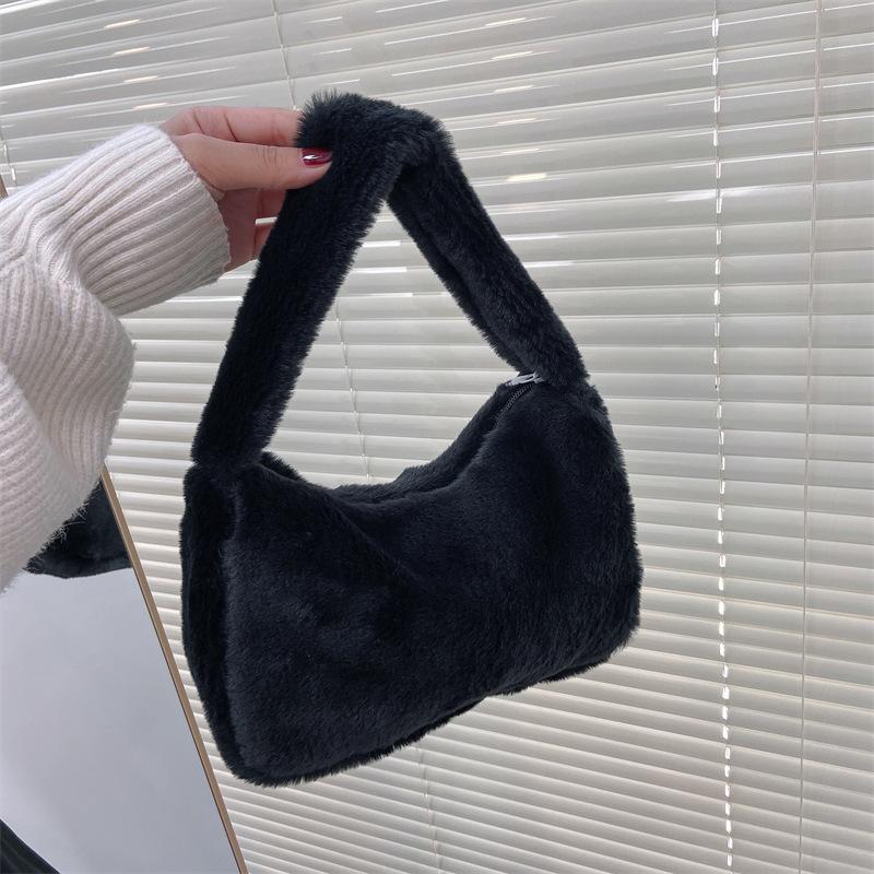 Plush Faux Fur Mini Square Bag for Women, Soft Fluffy Handheld Shoulder Purse, 2022 Winter Fashion Cute Handbag