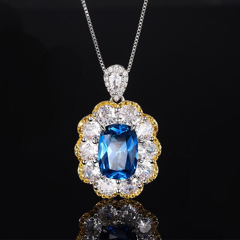 New Huabi jewelry copper bottom gold-plated simulation blue spinel high-end retro suit women 10 * 14-8 * 10