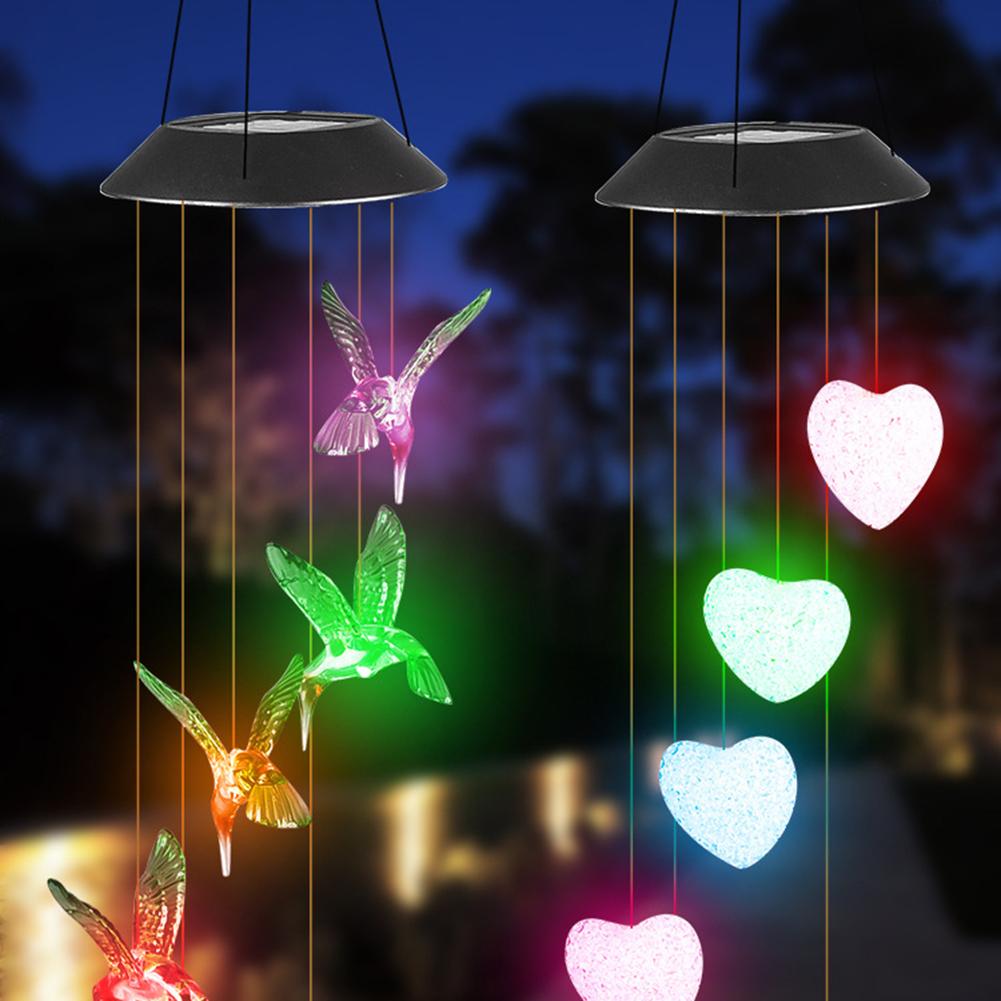 Bunte Windspiele LED Solarleuchten Kolibri Schmetterling Form Outdoor Hof Garten Dekor Fenster Veranda Wohnaccessoires