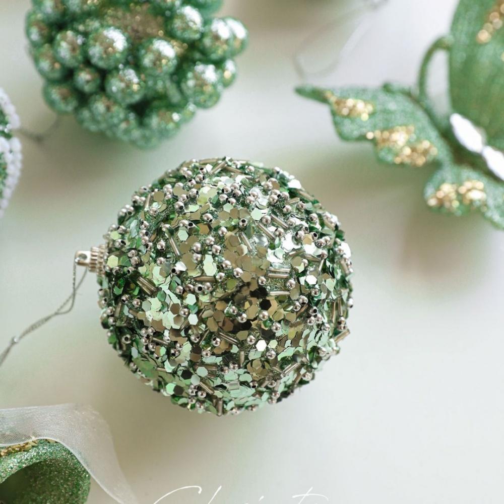 New Green Glitter Sequins Foam Christmas Ball Christmas Tree Hanging Ornaments for Home New Year Christmas Decoration