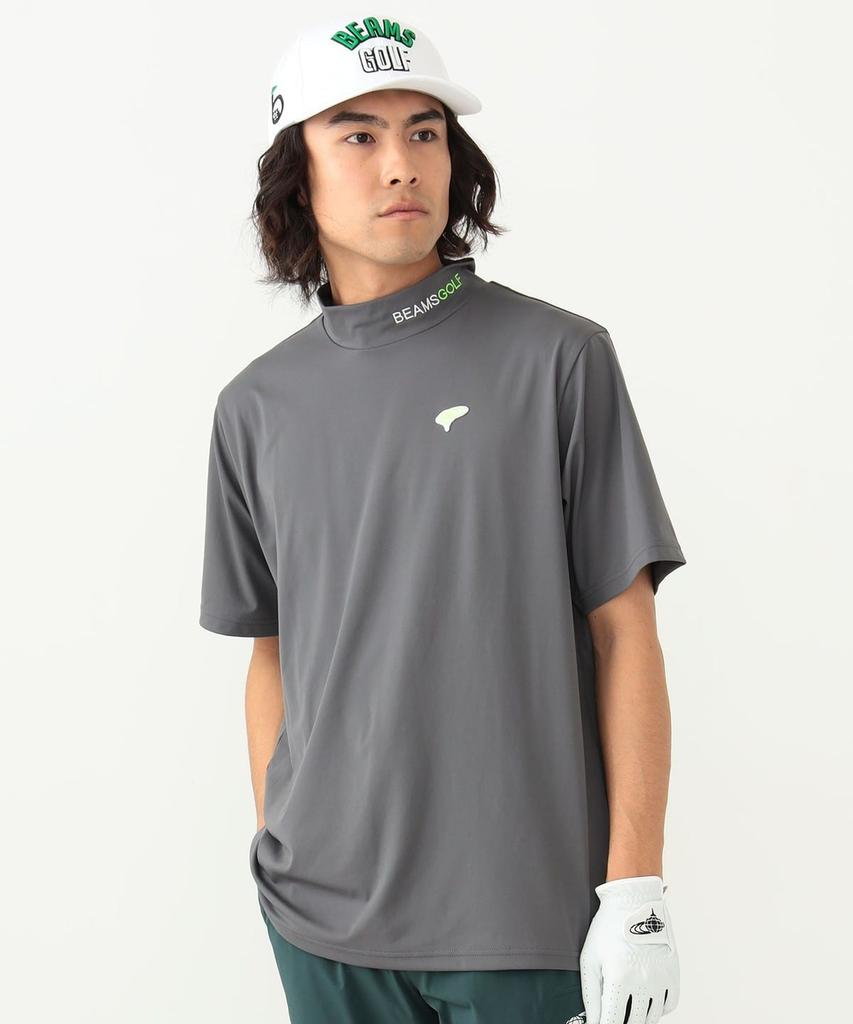 BEAMS GOLF Mock Neck T-Shirt Men Charcoal Gray Quick Dry UV Protection Japan Brand