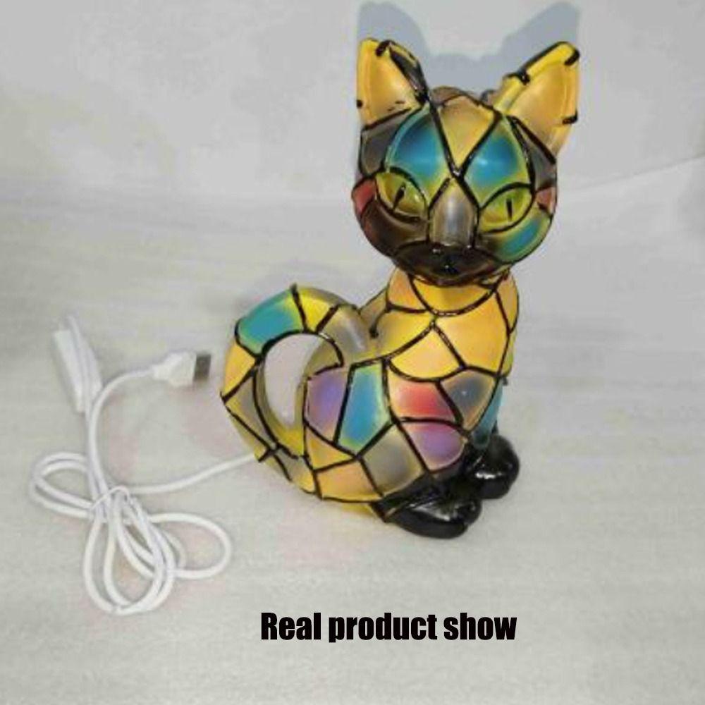 Cats Stained Resin Tabletop Retro Table Light New Night Light  Home Bedroom