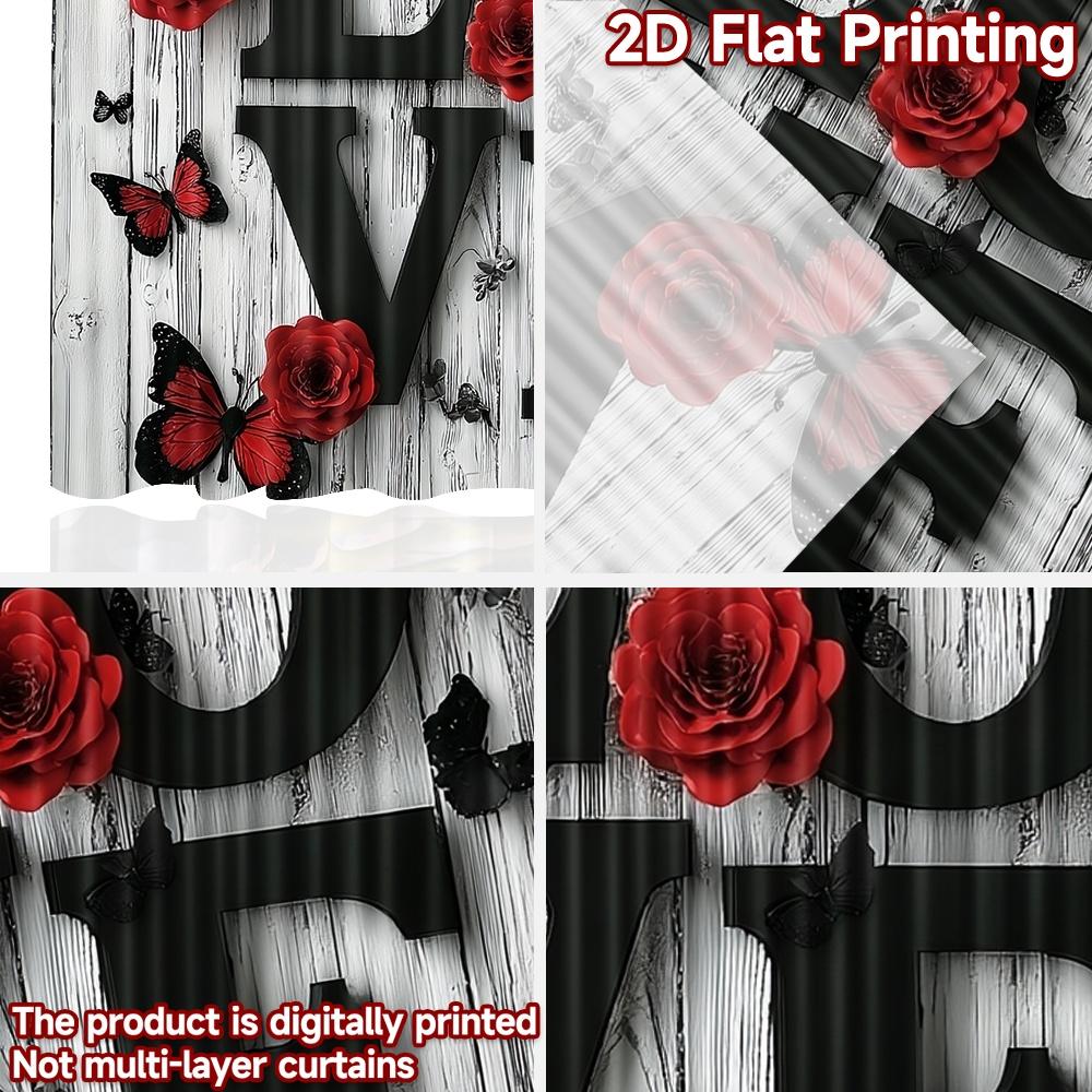 Flaches Druck-Szenen-Vorhang Liebe Blüte Digital Bedruckte Polyester-Vorhänge Festliche Vorhänge Verwendung Wohnkultur Set von 2 Hergestellt Waschbar