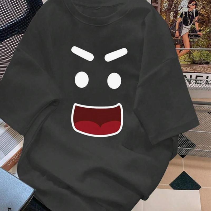 New Summer Men's Fashion T-shirt Cartoon Smiley Face Printed Men's T-shirt Top