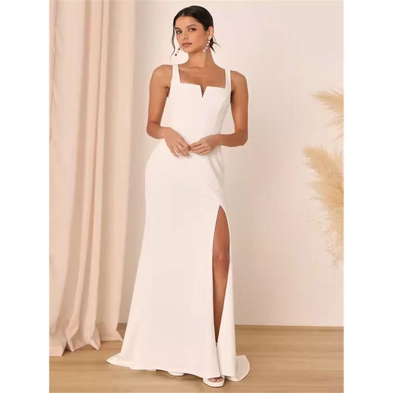 Foreign Trade Order Lu Home Light Wedding Dress New Dress for Toast Sexy Backless High Waist Quality Socialite Split Tail Guest Dresses