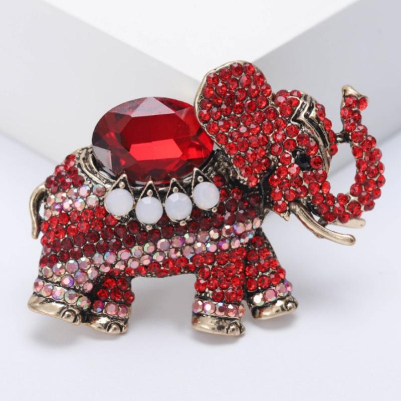 Luxury Rhinestone Elephant Brooches For Women Unisex Enamel Animal Pins Office Party Friend Fashion Gifts Jewelry Accessories