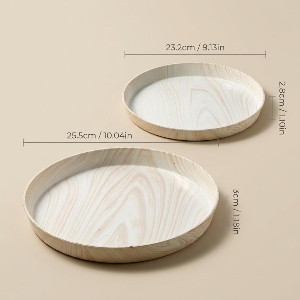 Stackable Round Wood Grain Plastic Vanity Tray Waterproof Bathroom Counter Organizer for Perfume Makeup Dressing Table Storage