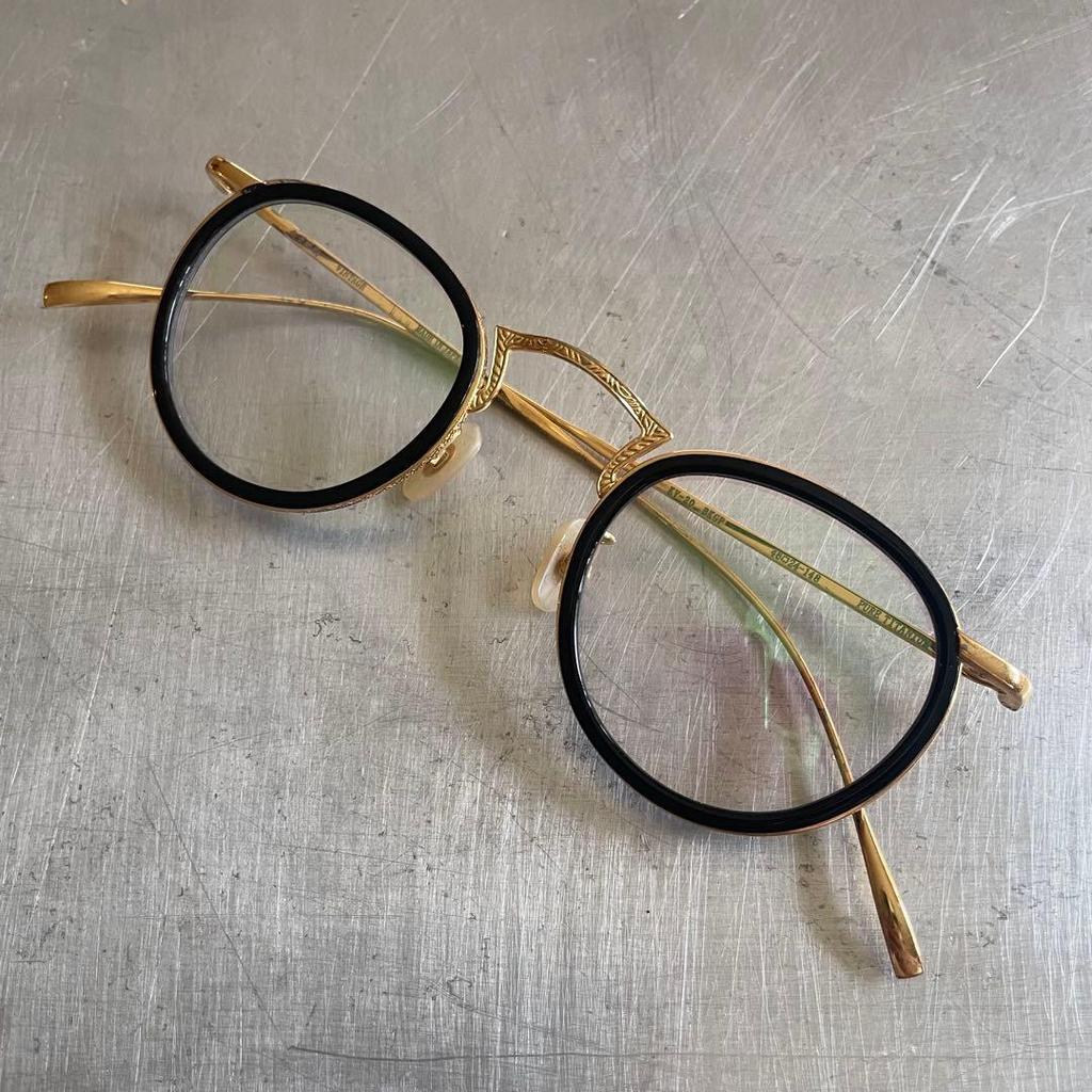 Used Kaneko Glasses VINTAGE Gold Frame Black Boston Glasses