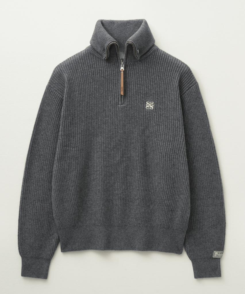 Seteo Button-Up Sailor Half Knit Zip-Up Charcoal