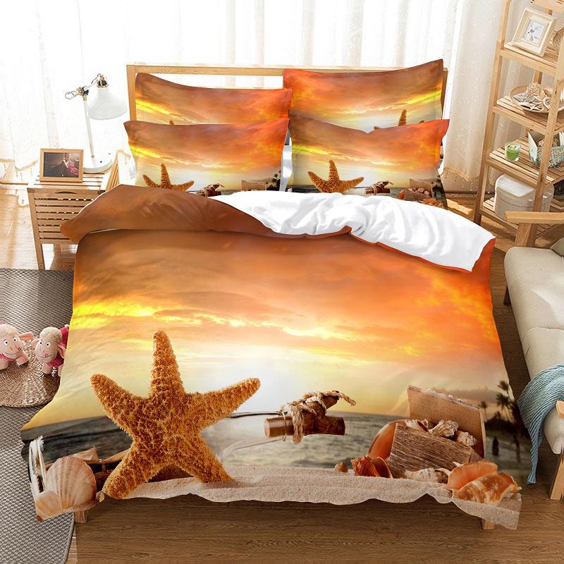3D HD ložní souprava Queen Povlak na přikrývku Povlak na polštář Povlečení USA King Twin Full Double Single Bed Seaside Coconut Tree