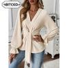Bluse e Camicie Casual da Donna con Scollo a V e Maniche Lunghe