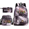 Mochila escolar de grande capacidade com alça de ombro; conjunto de estojo de lápis de três peças para estudante