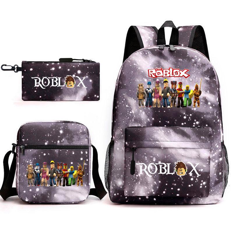 Mochila escolar de grande capacidade com alça de ombro; conjunto de estojo de lápis de três peças para estudante