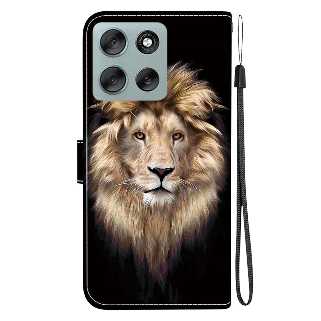 For Motorola Moto G56 5G Case Pattern Printing Anti-Drop Leather Flip Wallet Phone Cover with Lanyard