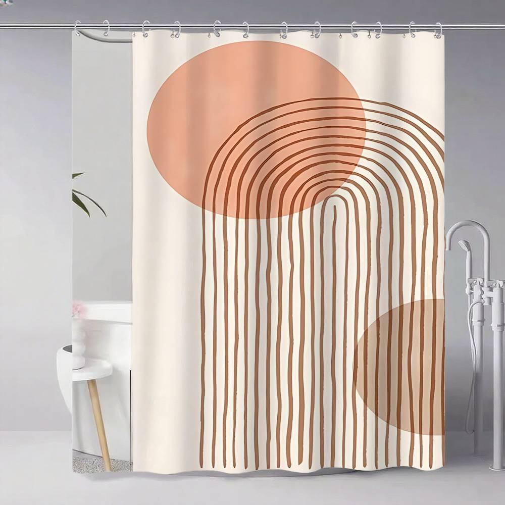 Contemporary Abstract Line Drawing Art Bathroom Curtain Classic Fabric Shower Curtain With 12 Hooks Waterproof Bathroom Decor