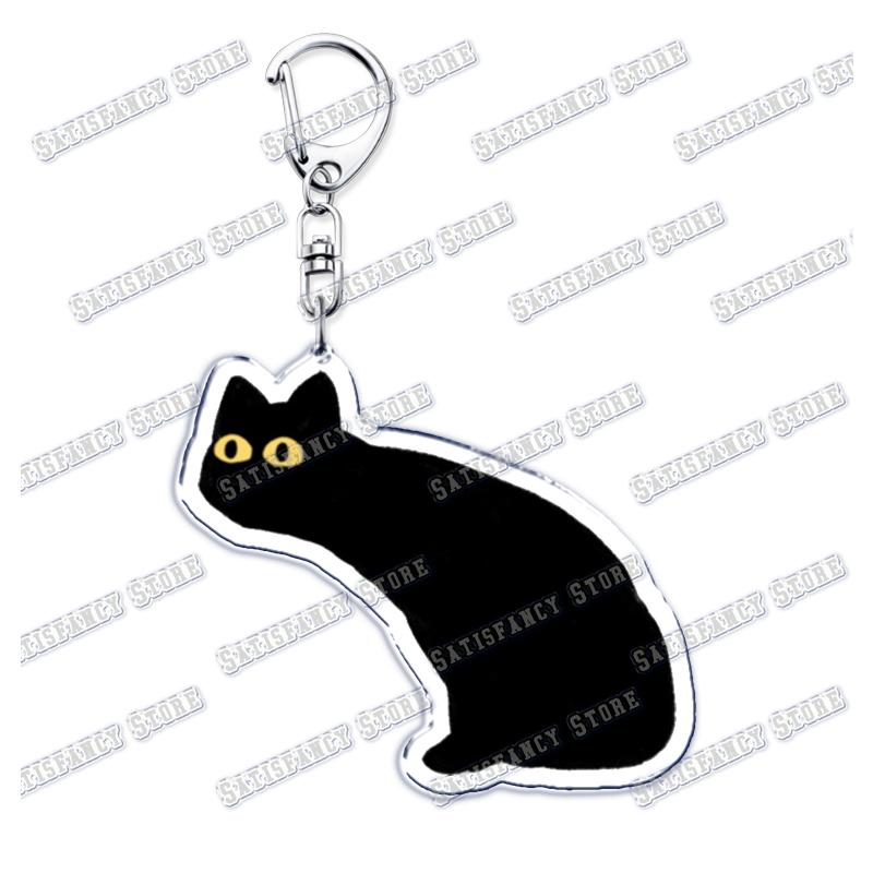 Cute Kawaii Little Black Cat Acrylic Keychains Funny Pet Kitty Keyring for Accessories Bag Pendant Key Chain Jewelry Fans Gifts