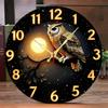 Owl Moonlit Night Wooden Round Silent Hanging Wall Clock, Suitable For Living Room, Office, Study Room, Bedroom, Home Decoration