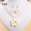 Natural Flower Jewelry 2Pcs/Set Lightweight Floral Set, Polymer Clay Realistic Necklace Earrings Set Charm Necklace, Hawaiian Style Drop for
