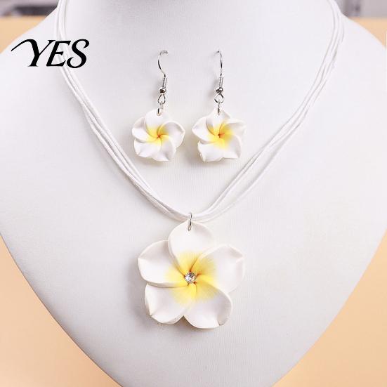 Natural Flower Jewelry 2Pcs/Set Lightweight Floral Set, Polymer Clay Realistic Necklace Earrings Set Charm Necklace, Hawaiian Style Drop for