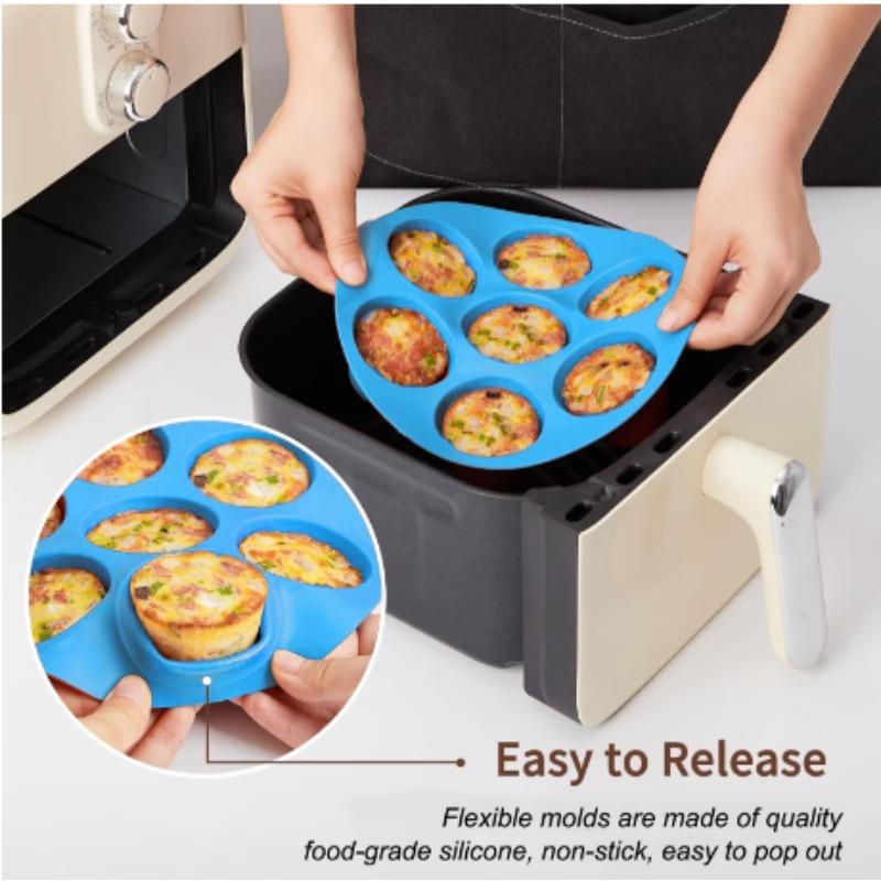 2026 New Silicone Egg Bite Molds for Air Fryer - 7-Cavity Non-Stick Muffin Pan for Cupcakes/Quiches/Tarts - Dishwasher Safe Pans