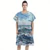 Blue Ocean Wave Flat Print Hooded Beach Towel Seagull Scenic Quick Dry Surf Poncho Changing Robe for Women Adult Travel