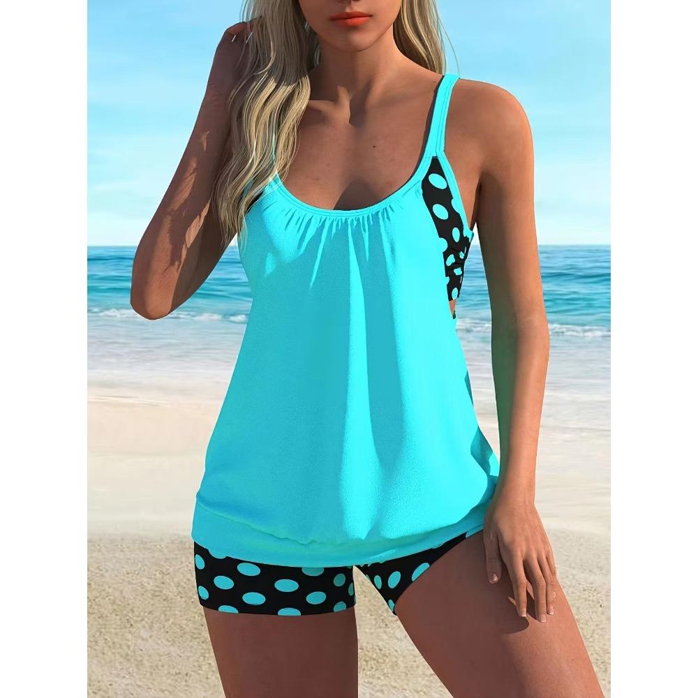 

Женский бирюзовый раздельный купальник-танкини с мелким цветочным принтом, Элегантный пляжный купальный костюм для отпуска, Удобный дышащий летний купальник для женщин S озеро синий