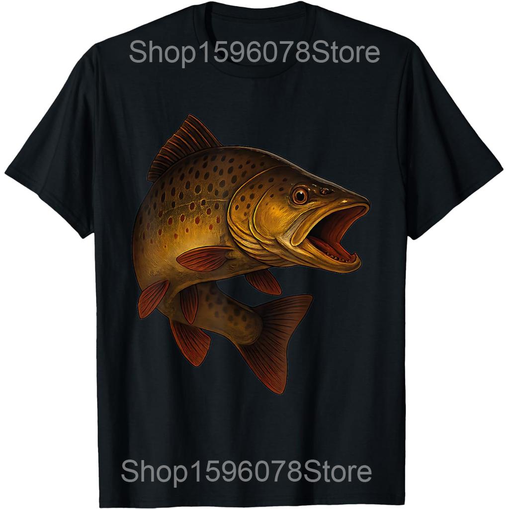 Trout Fly Fishing Angler Fisherman Nature Forest T Shirts Men Women Humor Streetwear Tee Short Sleeve Unisex Loose Clothing