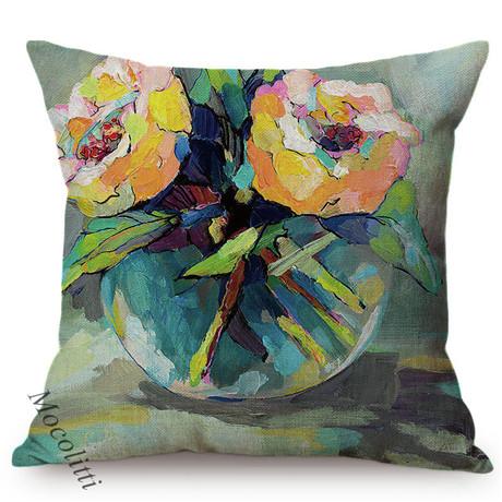 Vintage Florals Oil Painting Throw Pillow Case Nordic Glass Vase Art Sofa Decoration Cushion Cover Cotton Linen Pillowcase
