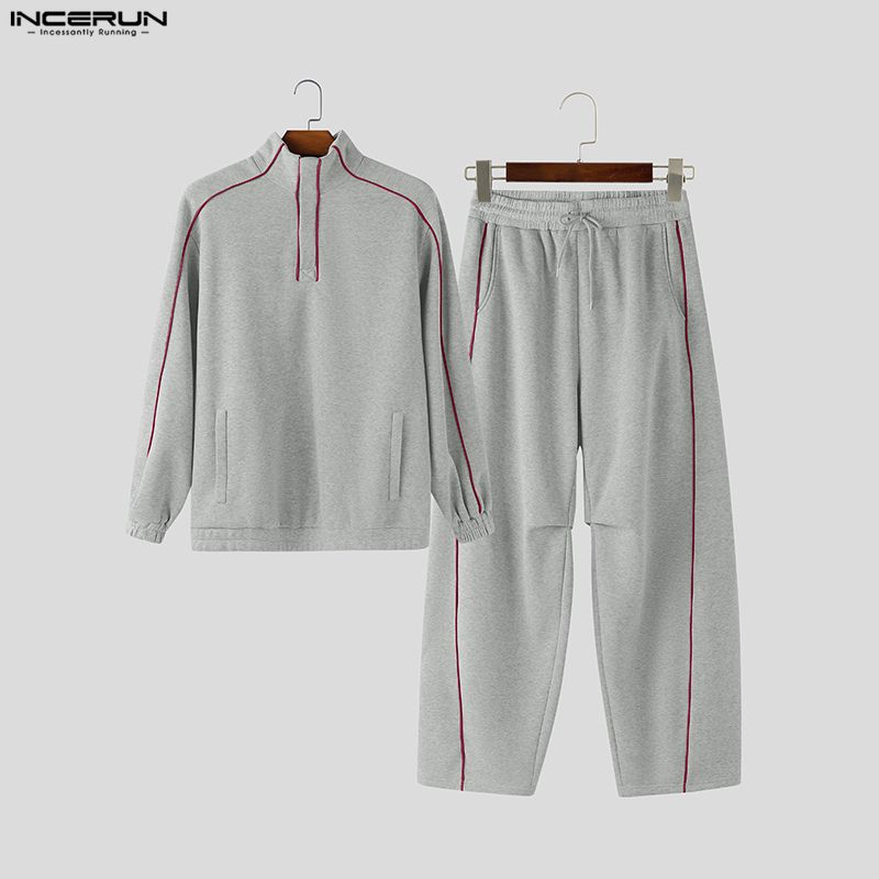 INCERUN Conjuntos de Dos Piezas para Hombre Cuello Alto Manga Larga Costuras Sudaderas Pantalones Largos Conjuntos Deportivos
