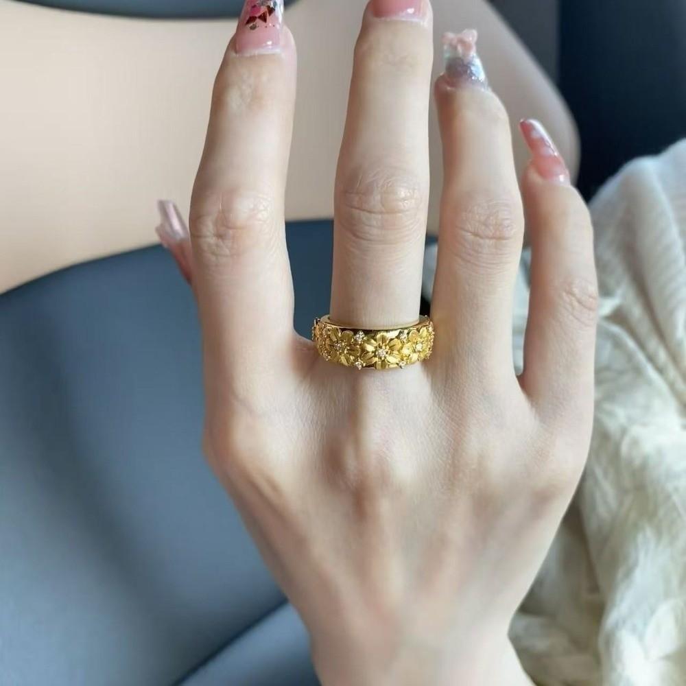 Glittering Rhinestone Accent Ring Sand Gold Gold Plated Ring Floral Adjustable Ring Birthday Gift