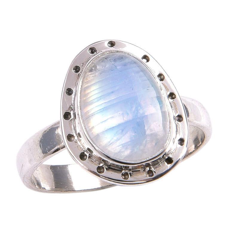 Natural Rainbow Moonstone Gemstone Handmade 925 Solid Silver Gift Ring S.8 s8C24
