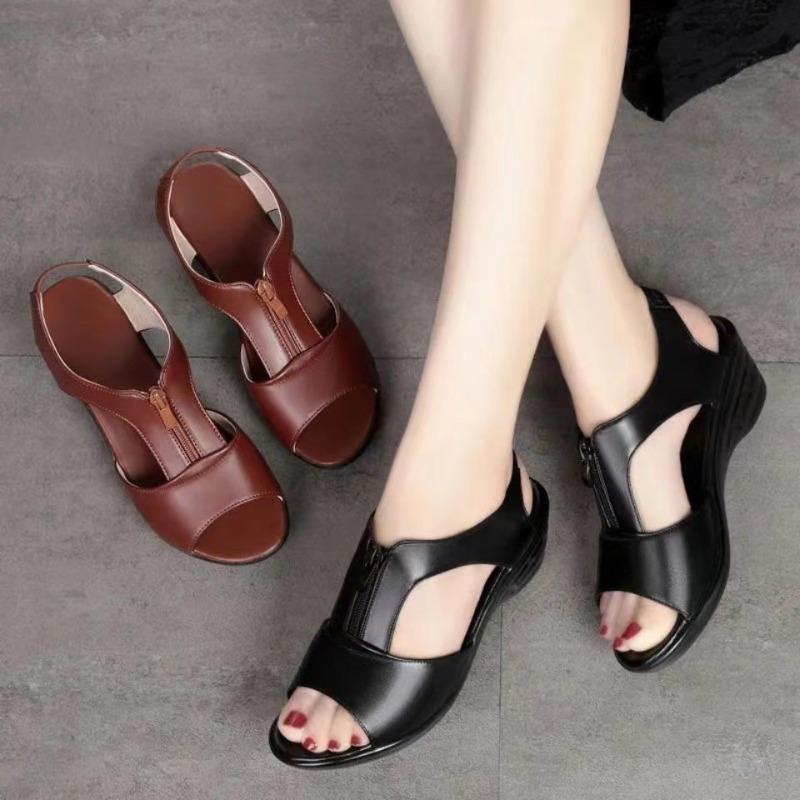 Wind Sandals Women's Fish Mouth Zipper Breathable Wedge Heel Women's Sandals Women's Shoes