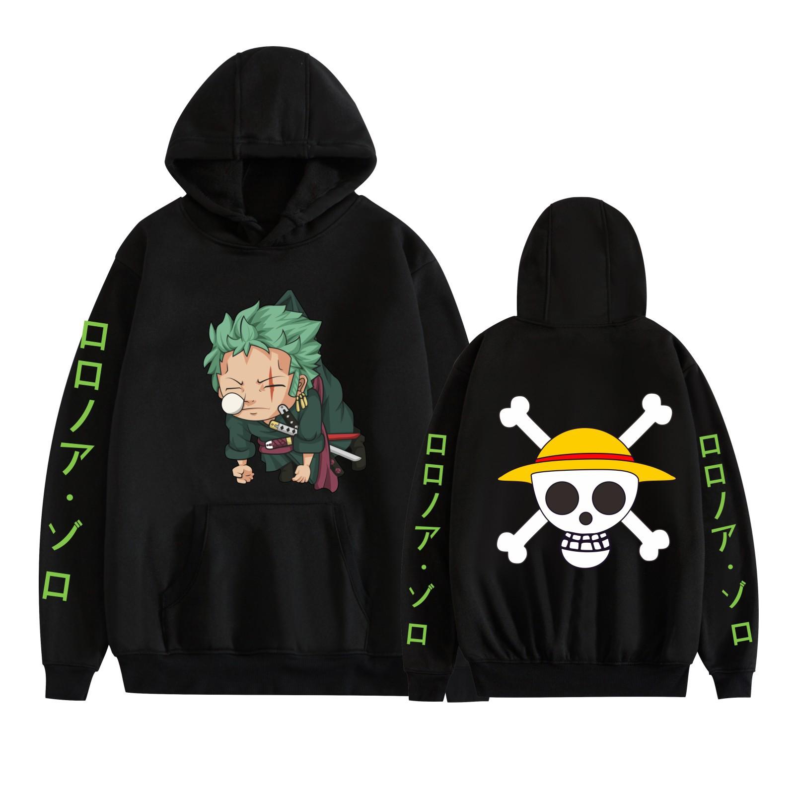 

ONE PIECE Anime Hoodies Autumn Long Sleeve Unisex Roronoa Zoro Pullovers Streetwear Cartoon Clothes Sweatshirt XS чёрный