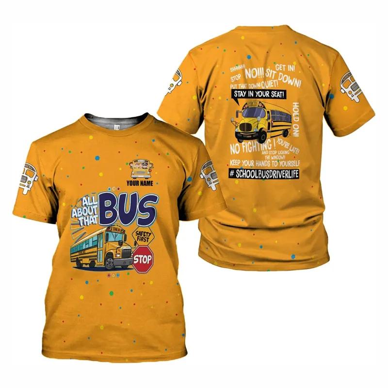 Fun Role Playing School Bus Driver Men's 3D Printed Custom Name T-shirt Daily Casual Large Loose Round Neck Short Sleeve Shirt