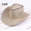 Outdoor UV Protection Hat Western Cowboy with Windbreak Rope for Men, Wide Brim Linen Sun Foldable Travel Travel, Halloween Cosplay Costume,