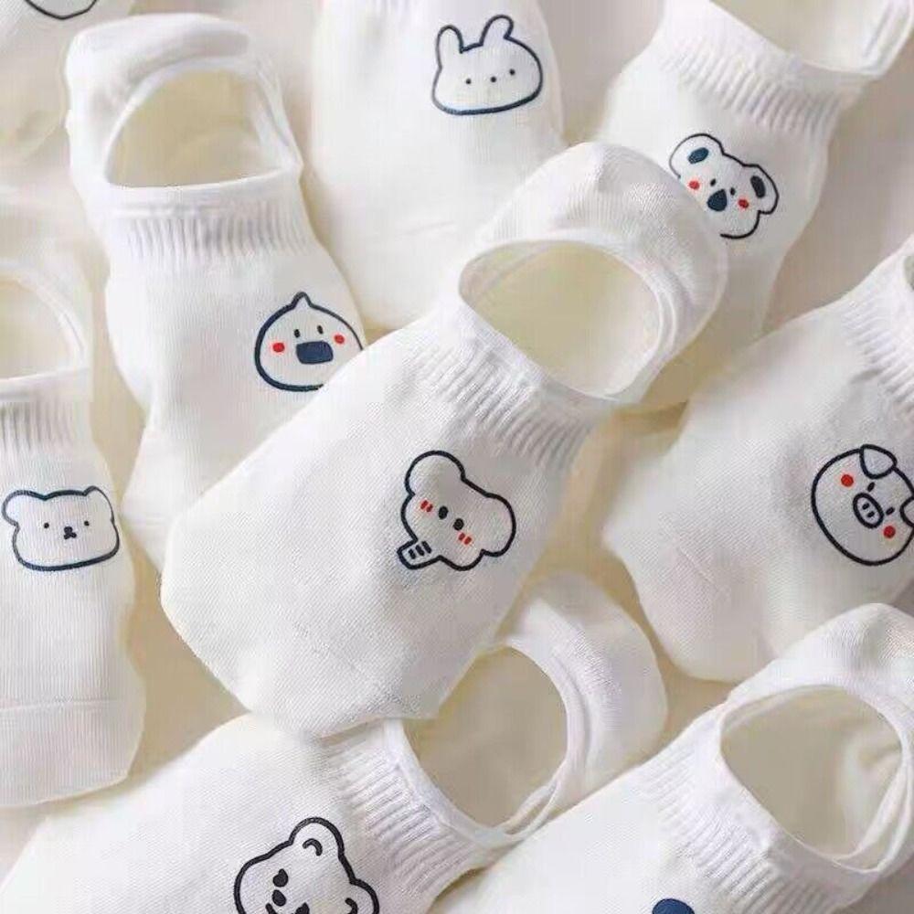 10Pairs Thin Women Invisible Socks Sweet Bear White Socks Fashion Cute Boat Socks  Comfortable