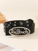 Punk Pu Belt With Letter Design Alloy Buckle And Water Diamond Decor For Casual