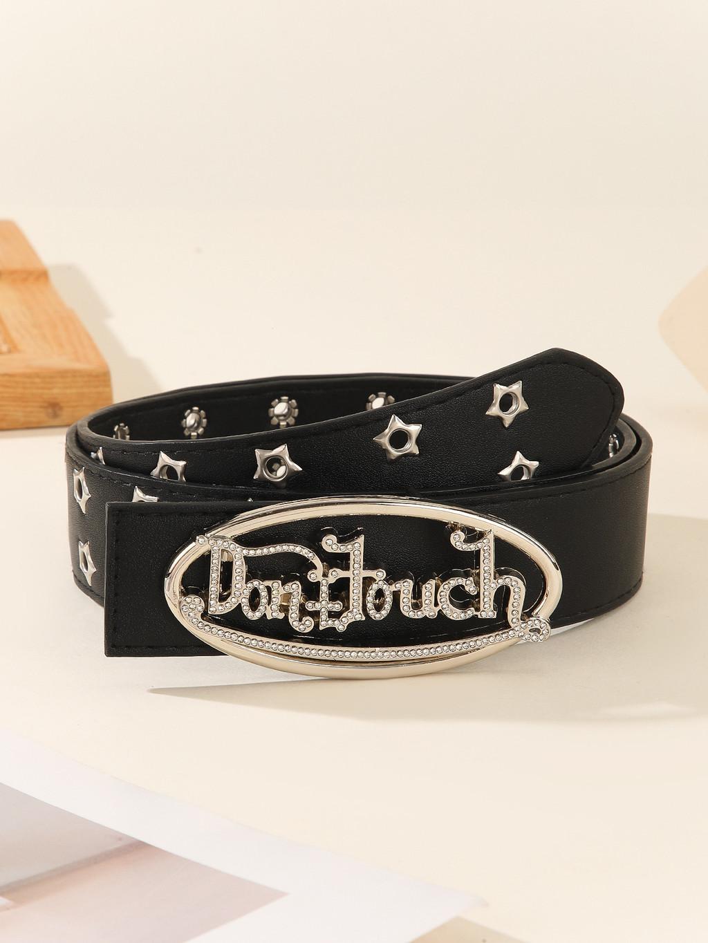 

Панк ремень из ПУ с дизайном букв, пряжка из сплава и декор из водяных бриллиантов для повседневной носки Black