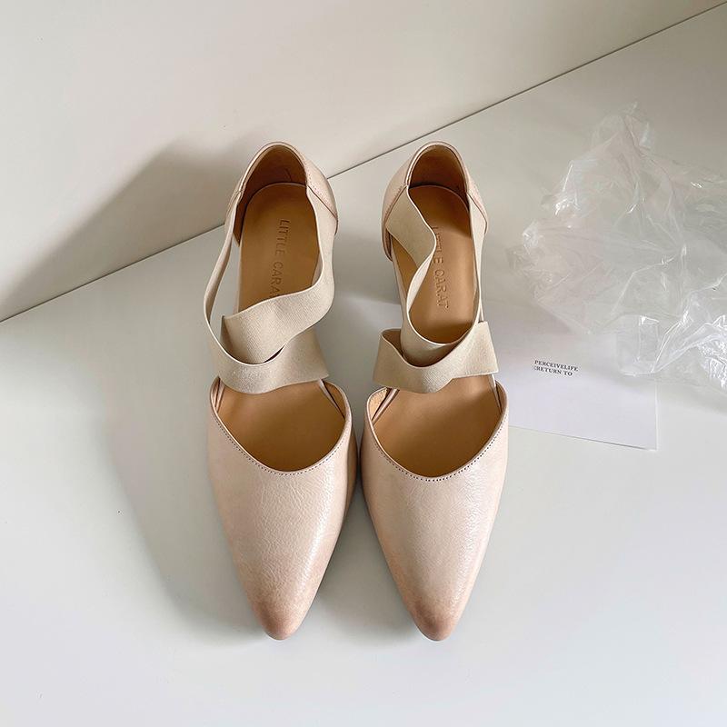 ~ Vintage Ballet~ 2025 Spring/Summer Instep Cross Elastic Band Thick Heel Women's Sandals Elegant Hollow High Heels Sandals