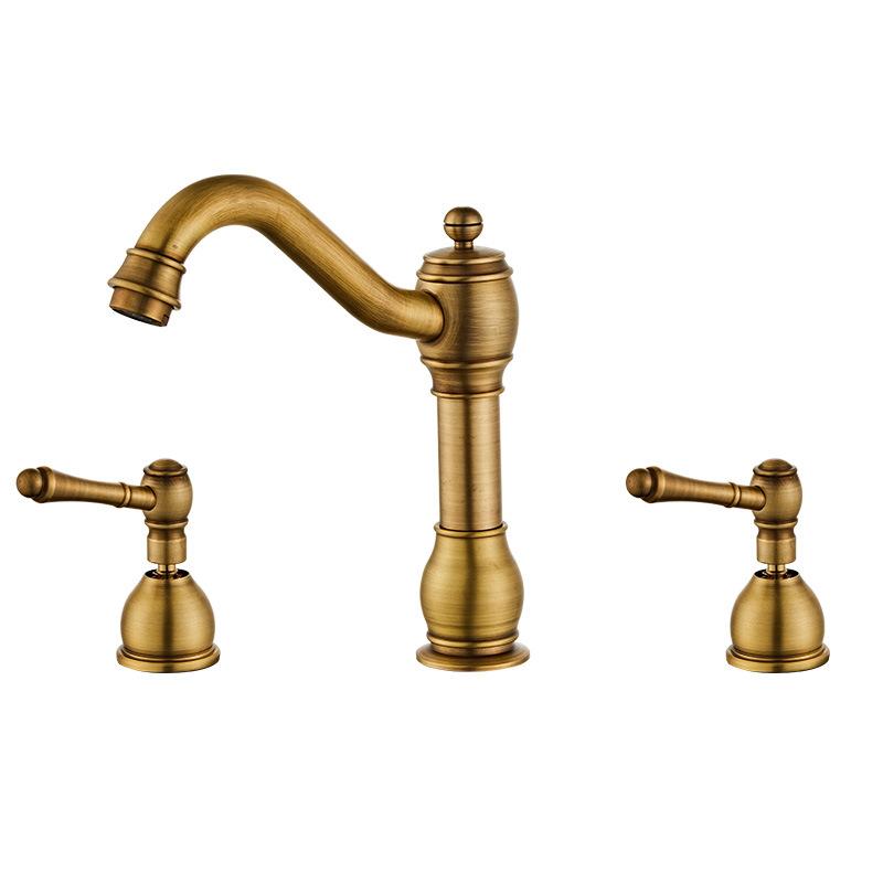Schwarzer Massivmessing Badezimmer Waschbecken Armatur Antikmessing Küchenspüle Wasserhahn Doppelgriffe 3 Stück Waschbecken Armaturen