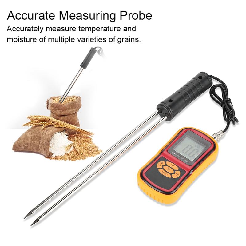 A74E-GM640 Digital Moisture And Temperature Meter For Grain - Portable LCD Display For Wheat, Rice, Corn, Bean