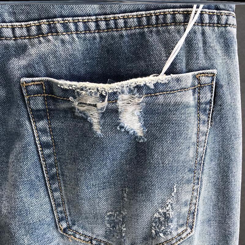 Men's Ripped Loose Fit 9-Point Korean Style Jeans