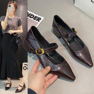 High-end Pointed Leather Single Shoes Women's Autumn New Korean Version French Gentle Fairy Temperament High-heeled Mary Jane Shoes