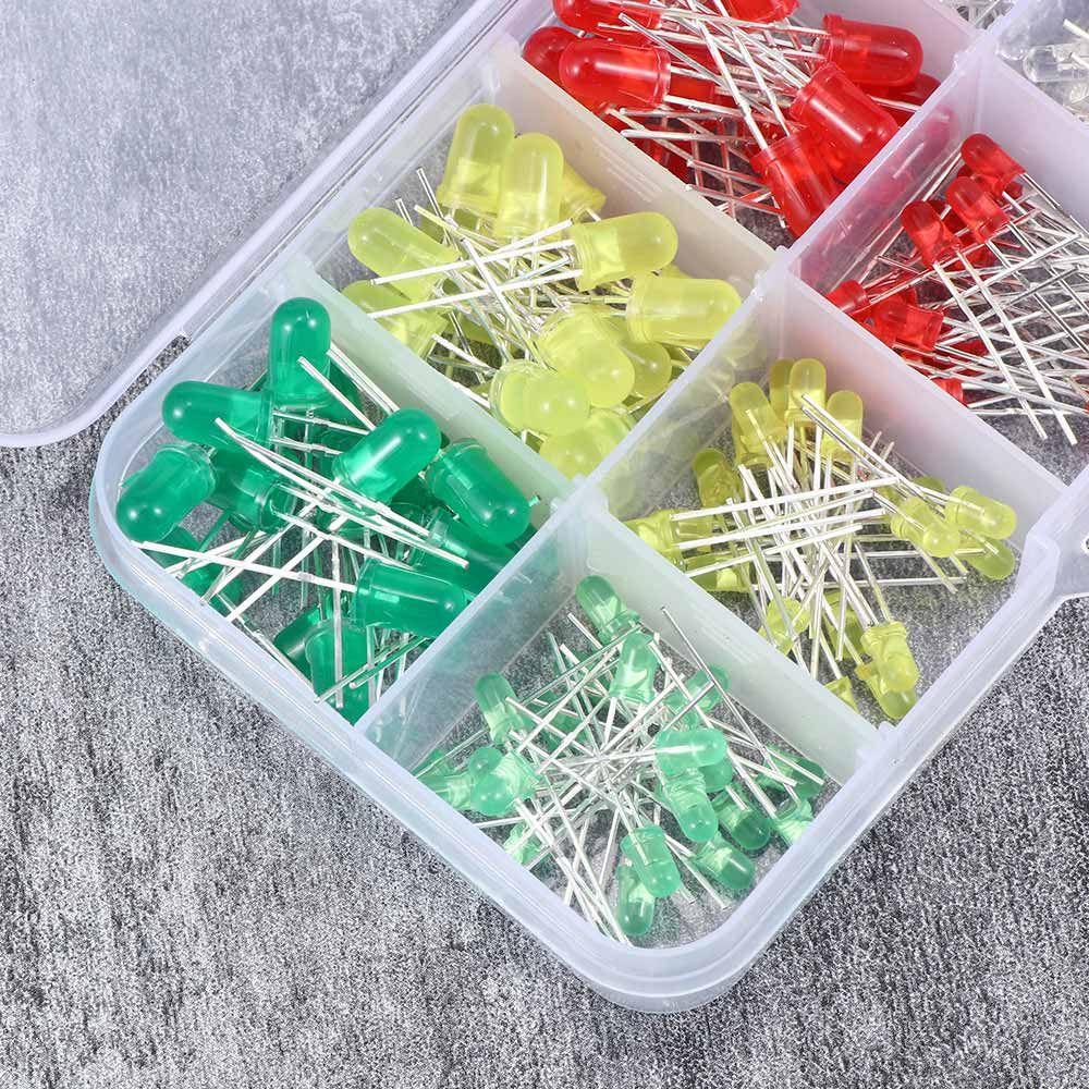 200pcs Mixed Color Blue Emitting Diodes Yellow Lamp Bulb 3 Mm LED Diode Kit 5mm Light Bead