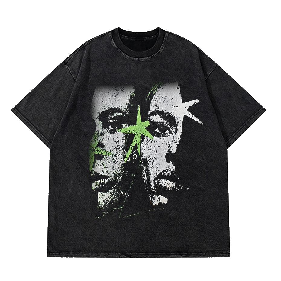 

Hip Hop Retro Washed Black TShirt Streetwear Vintage Graphic Double Faces T Shirt Cotton Unisex Tshirt Men Tops Tees HD S