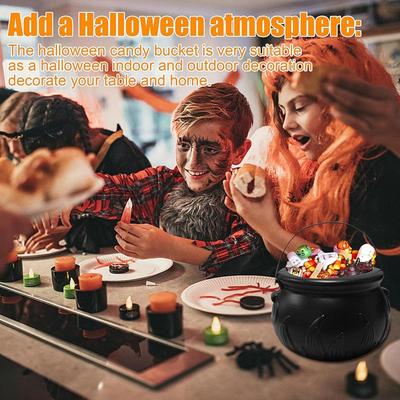 Decoração de Halloween com Tigela de Doces, Porta-Doces, Pequeno Caldeirão de Bruxa, Tigelas de Plástico com Suporte de Ferro para Decoração de Halloween