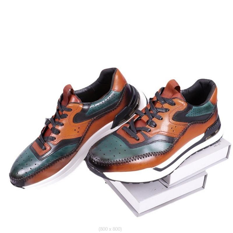 France Luxury Men Casual Sneaker Soild Brown  Sports Style Daily Lace-up Genuine Leather Flat Derby Shoes B16